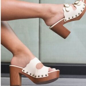 JustFab Billie Studded Platform Sandal Cream and Brown Size 8.5 Boho Lagenlook